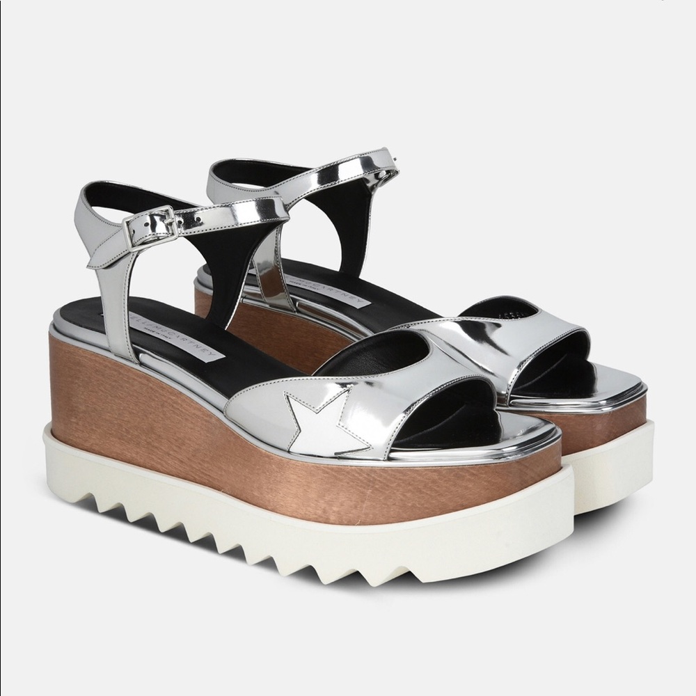 Stella McCartney Silver Faux  Star Wedge Sandals